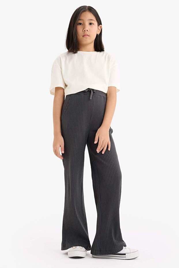 Elastic Waist Ribbed Wide Leg Pants for Girls E1836A825Sm