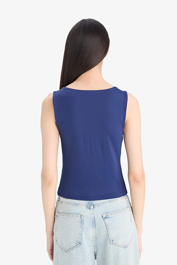 قميص بدون أكمام ذو قصة ضيقة وياقة مربعة C2622AX25SP - 6