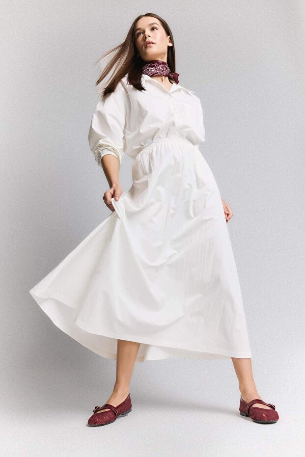 Oversıze Basıc Paraşüt Beyaz Gömlek E6693AX25SP - 2