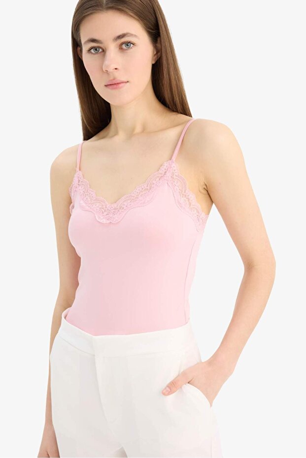 Slim Fit Slim Fit V-Neck Lace Snap Body E8483Ax25Sp