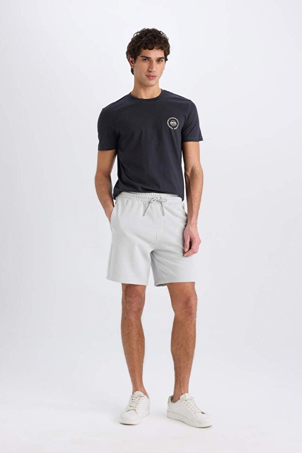 Regular Fit Düz Paça Beli Bağcıklı Cepli Basic Düz Şort B8672AX25SP - 3