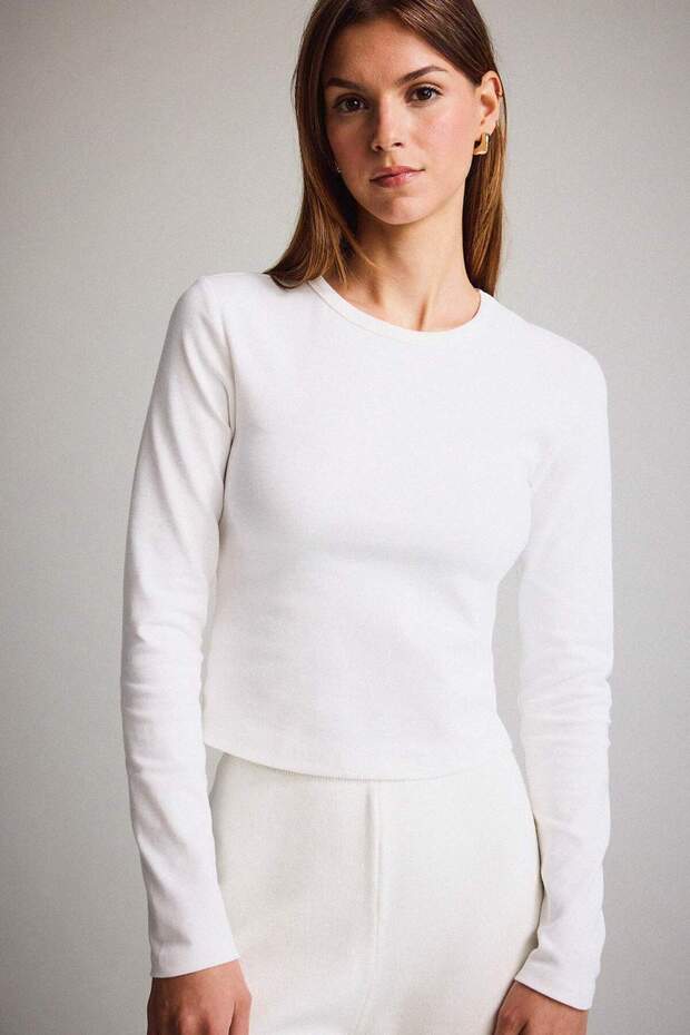 Fıtted Basıc Ribana Beyaz Tişört E7797AX25SP - 3