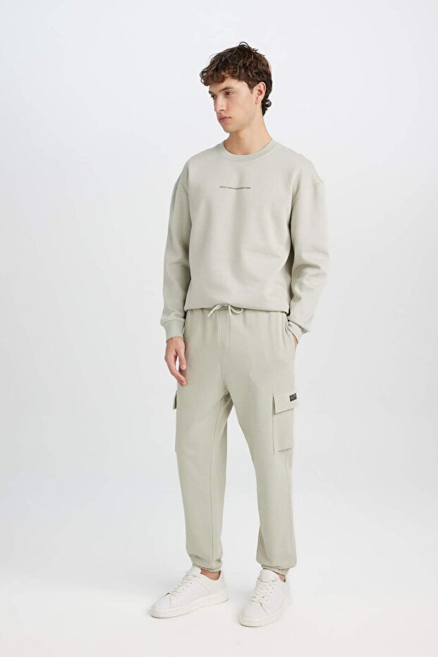 بنطال رياضي Jogger ذو قصة عادية، جيب كارجو مسطح أساسي، ساق مطاطية D5252AX25SP