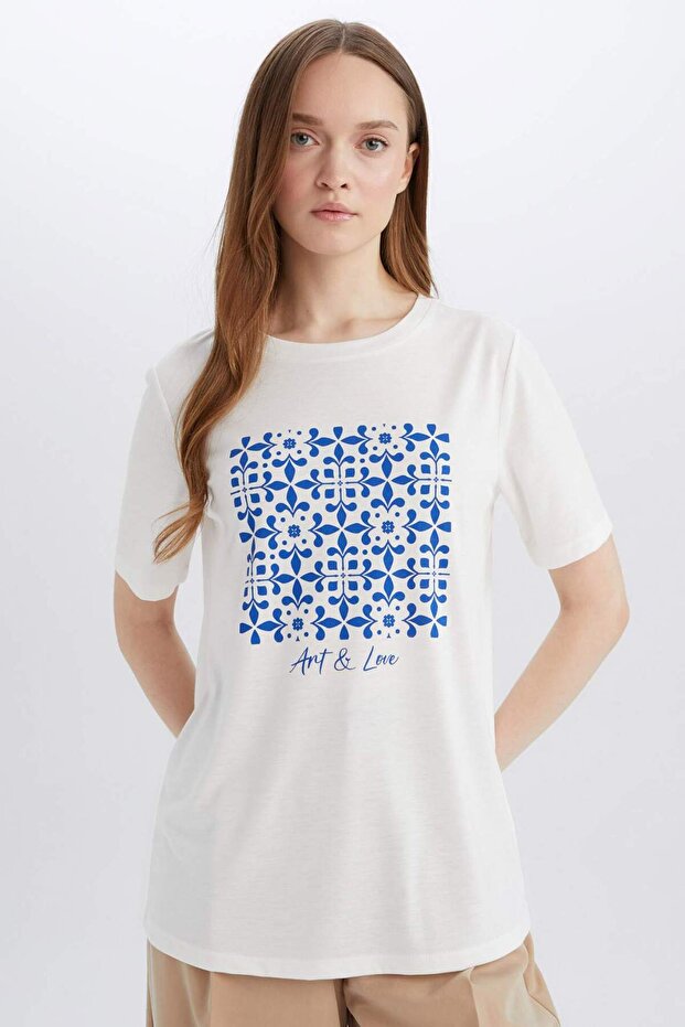 Regular Fit Crew Neck Ethnic Print Short Sleeve T-Shirt E1163Ax25Sm