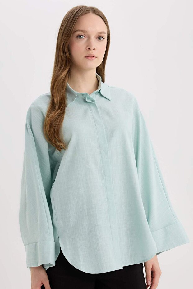 Relax Fit Linen Blend Long Sleeve Hijab Shirt Tunic B9835Ax25Sp