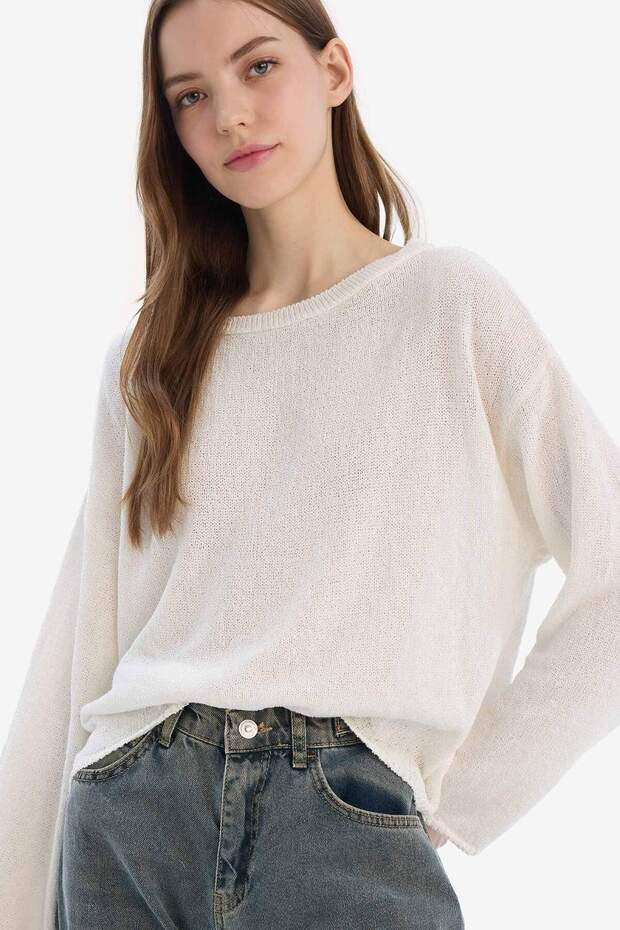 Regular Fit Boat Neck Basic Plain Knitwear Sweater E4679Ax25Sp - 1