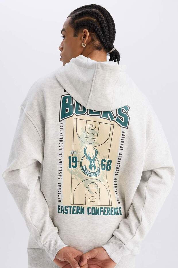 Defactofit Nba Milwaukee Bucks Oversize Wide Fit Hooded Thick Sports Sweatshirt D6699Ax25Sp