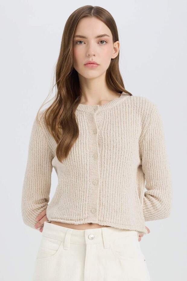 Slim Fit Slim Fit Crew Neck Buttoned Knitwear Cardigan E4613Ax25Sp