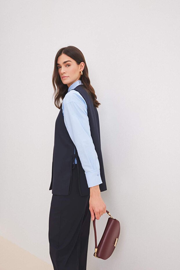 Yanları Bağcıklı Basıc Dokuma Süveter E1264AX25SP - 3