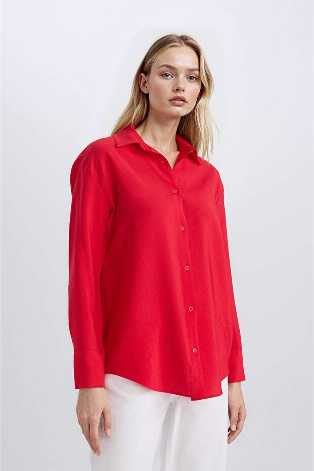 Oversıze Basıc Kırmızı Gömlek E4350AX25SP - 4