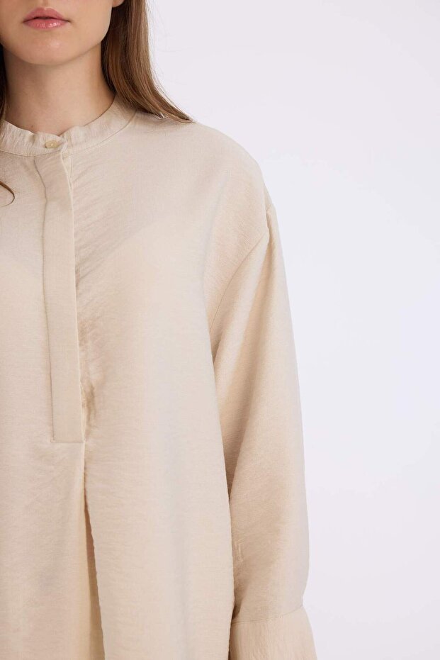 Relax Fit Hakim Yaka Basıc Tesettür Gömlek Tunik E1757AX25SP - 4