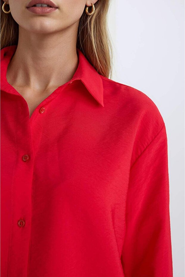 Oversıze Basıc Kırmızı Gömlek E4350AX25SP - 5