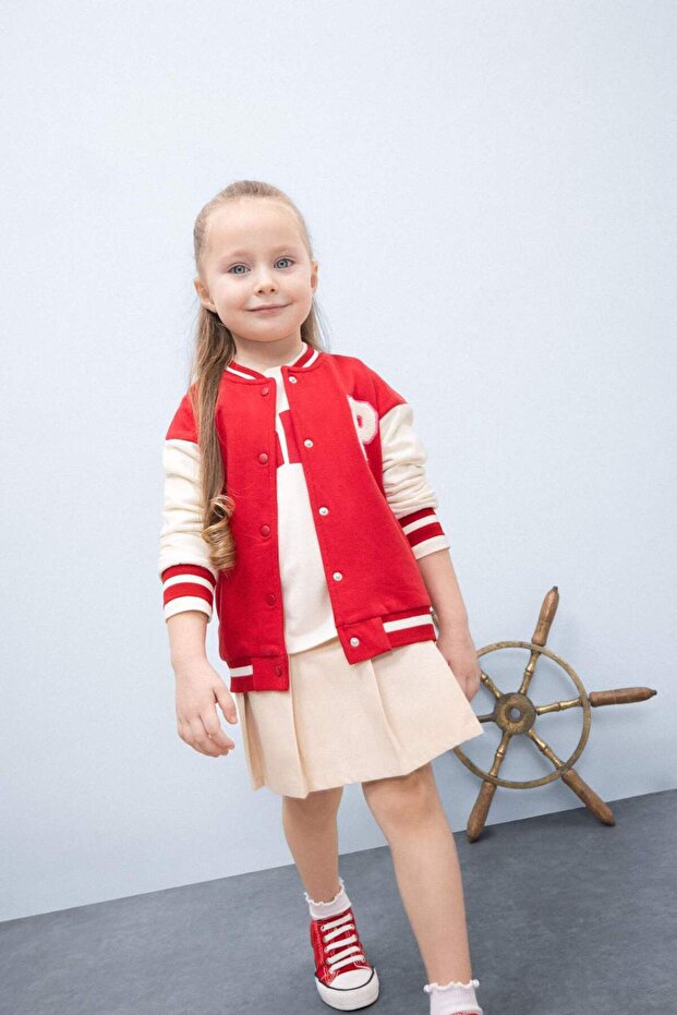 Printed College Collar Soft Furry Bomber Jacket Baby Girl D7873A525Sp