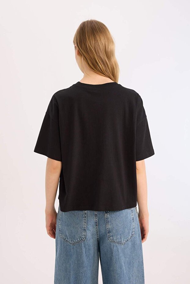 %100 Pamuk Loose Fıt Basıc Kalın Tişört E0291AX25SM - 5