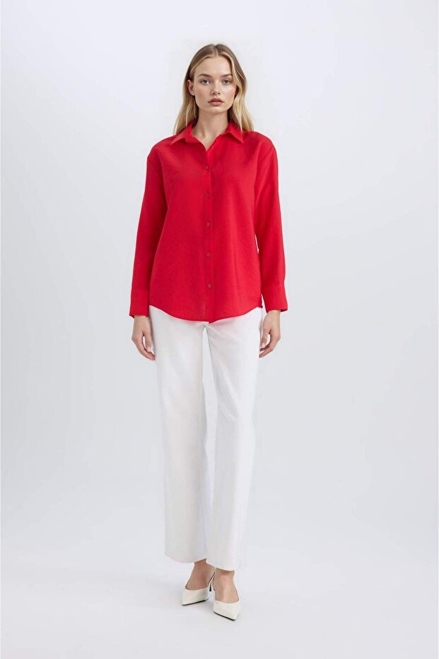 Oversıze Basıc Kırmızı Gömlek E4350AX25SP - 2