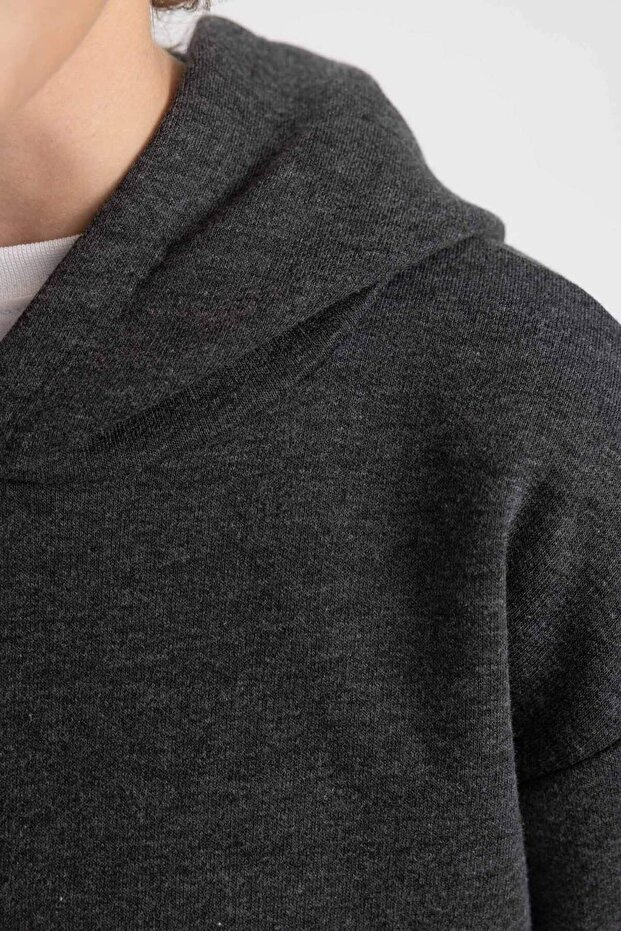 Basic Düz Kapüşonlu Sweatshirt Erkek Çocuk B7773A8NS - 4