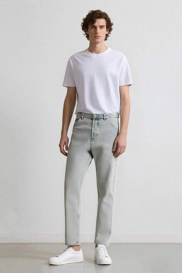 Baggy Fit Straight Leg Cotton Washed Jean Trousers D7278Ax25Sp