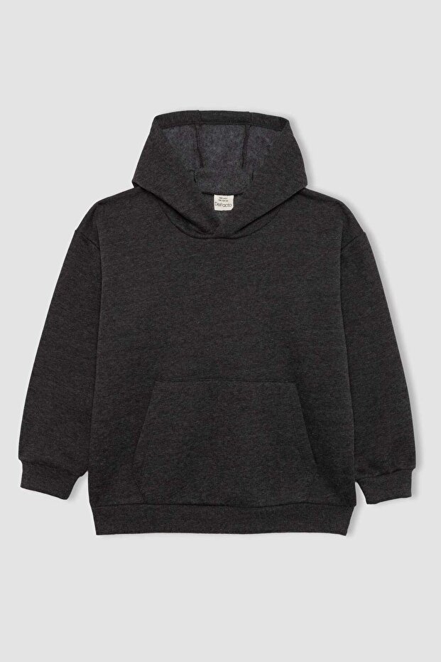 Basic Düz Kapüşonlu Sweatshirt Erkek Çocuk B7773A8NS - 6