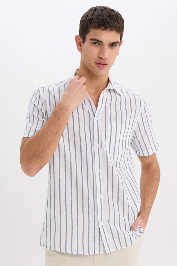 Regular Fit Polo Neck Cotton Striped Short Sleeve Shirt D7552Ax25Sp