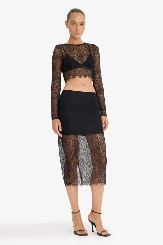 Slim Fit Slim Fit Lined Midi Lace Skirt E0465Ax24Au