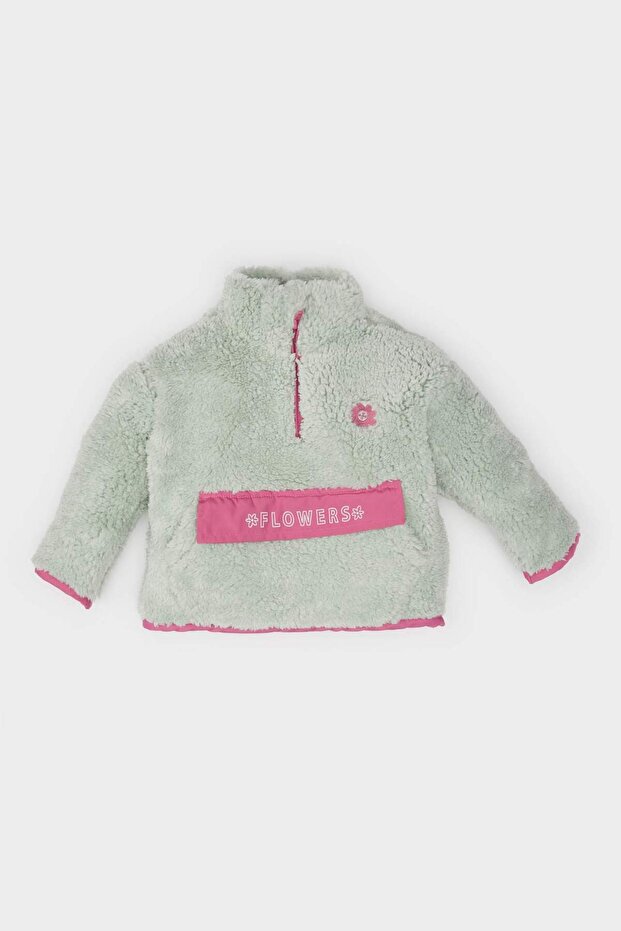Mock Neck Zippered Welsoft Fleece Plush Sweatshirt for Baby Girl D4993A524Wn