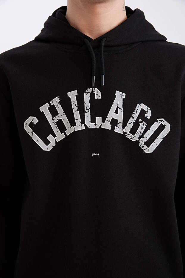 Regular Fıt Kapüşonlu Baskılı Sweatshirt E3208AX24WN - 4
