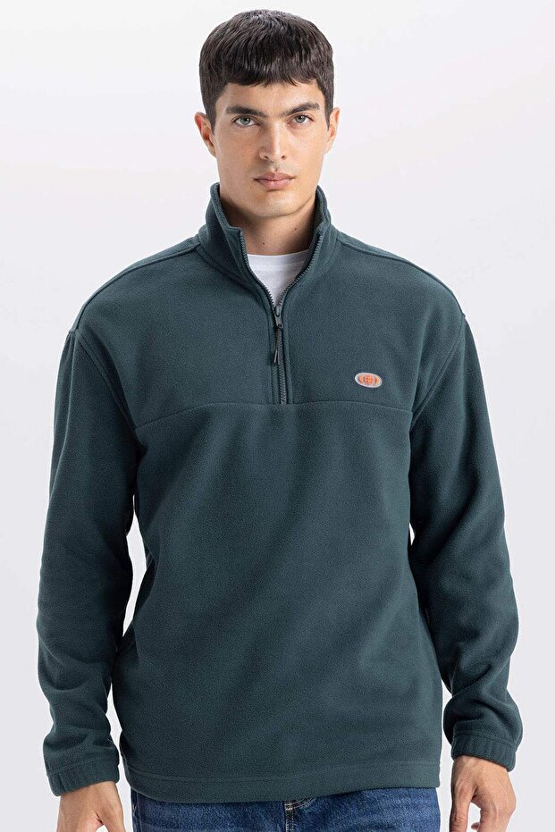 Warm Relax Fit High Collar Zippered Fleece Sweatshirt D2348Ax24Au