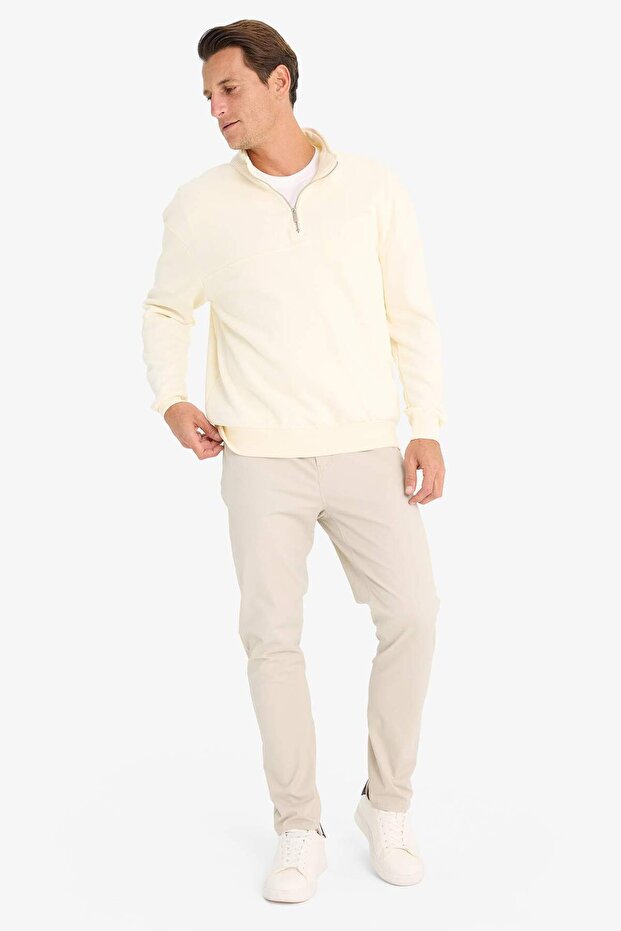 Relax Fit Dik Yaka Fermuarlı Basic Düz Kalın Sweatshirt E5334AX24WN - 2