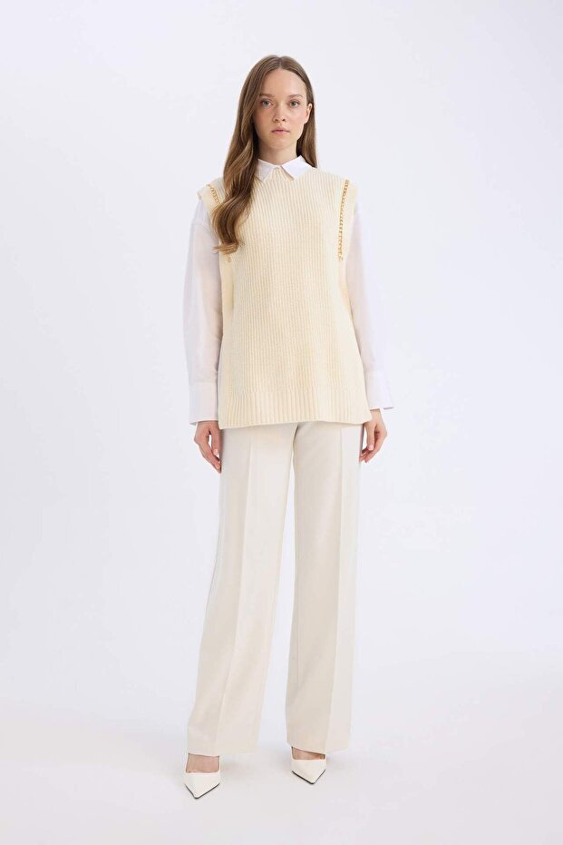 سترة تريكو أساسية بفتحة جانبية مستقيمة وياقة نصفية D5022AX24AU - 2