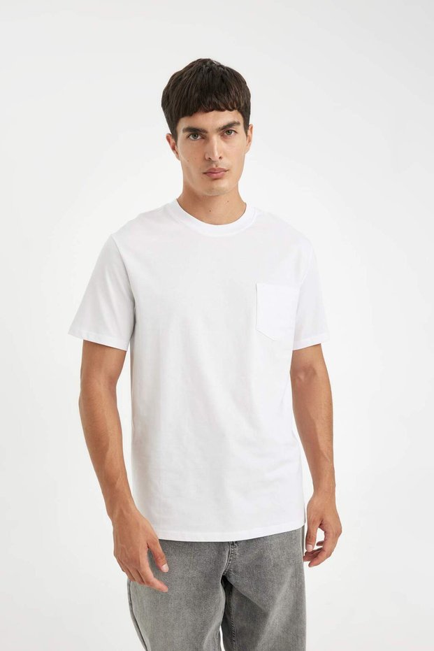 100% Cotton Regular Fit Crew Neck Pocket Detail Basic Plain Short Sleeve T-Shirt D4797Ax24Au