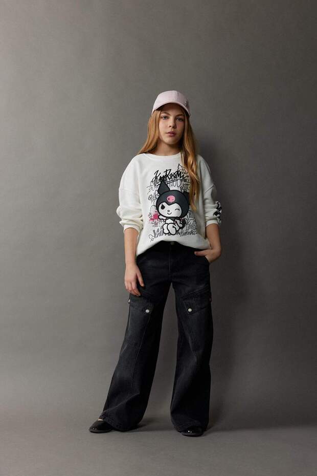 100% Cotton Wide Leg Cargo Wide Leg Pants for Girls D9693A825Sp