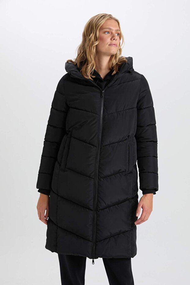 Vízlepergető hosszú felfújható kabát Parka hőszigetelő kapucnis steppelt cipzáras zsebekkel A3174ax24wn - 3