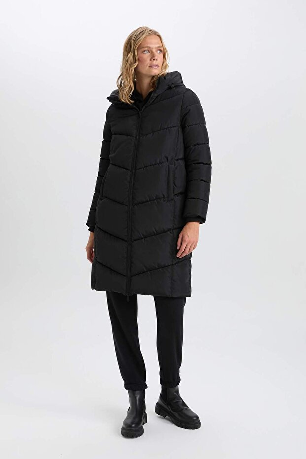 Vízlepergető hosszú felfújható kabát Parka hőszigetelő kapucnis steppelt cipzáras zsebekkel A3174ax24wn - 2