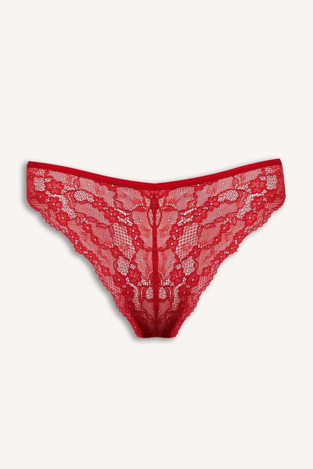 New Year's Themed Red Lace Brazilian Slip Panties - B4839Ax24Wn