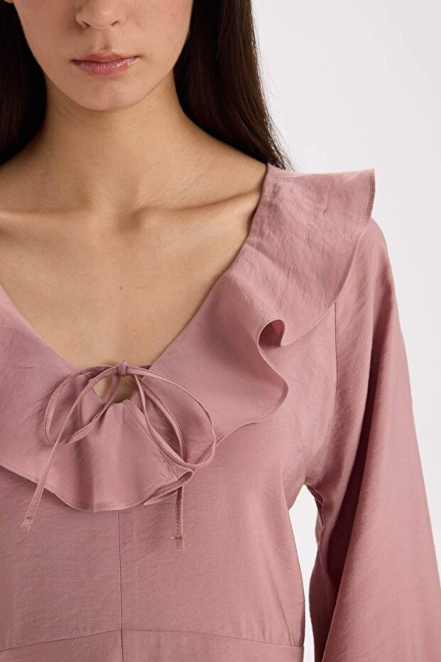 V Yaka Basıc Modal Siyah Mini Elbise E4213AX24WN - 5