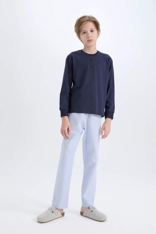 Boy's Pajama Set Woven Long Sleeve Top Striped Bottom D2894A824Wn