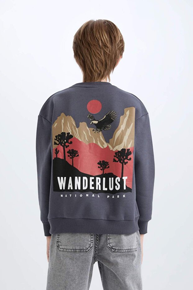 Boy Oversize Wide Fit Crew Neck Printed Sweatshirt D5787A824Wn