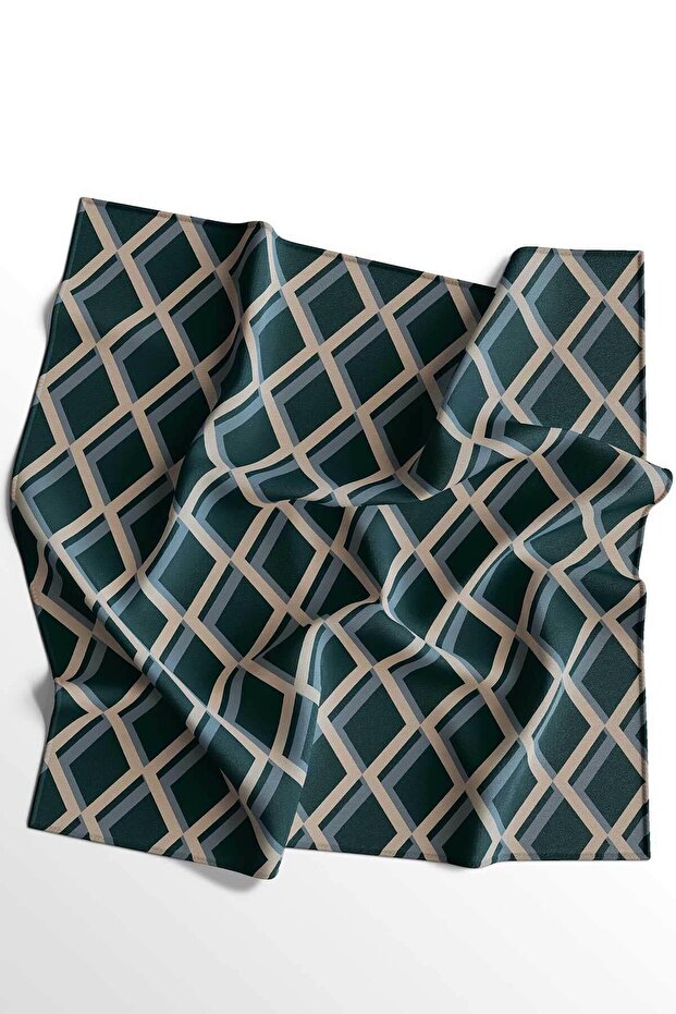 Geometric Pattern Blue Cotton Scarf - 6