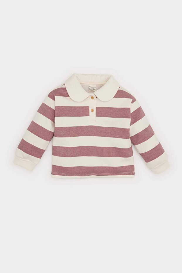 Peter Pan collar Soft Fleece Inside Tüylü Ç Striped Sweatshirt Baby Girl D6676A524Wn