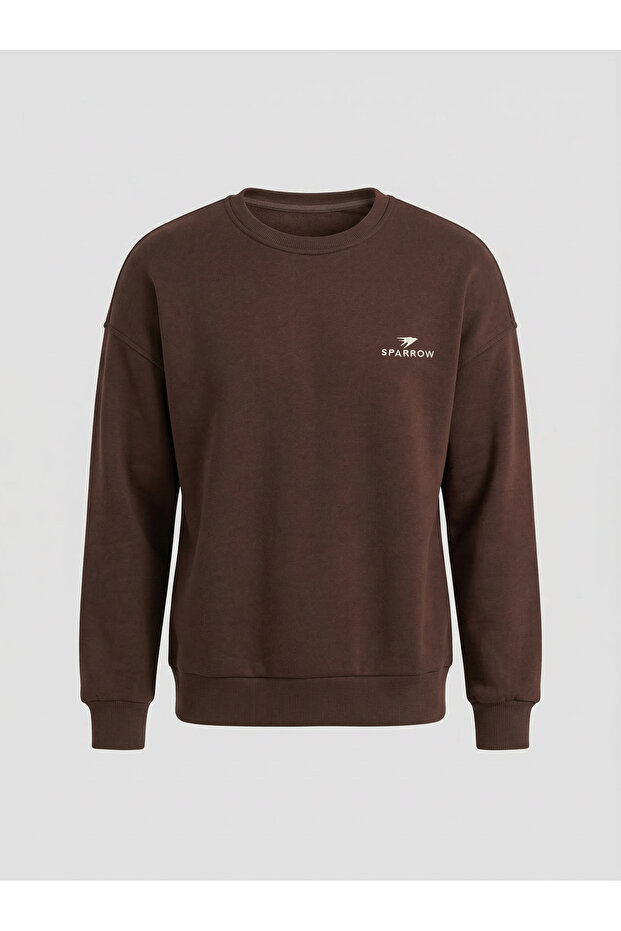 Men's Oversized Cotton Pack Crew Neck Embroidered Three Yarns Sh Brushed Inside Sweatshirt