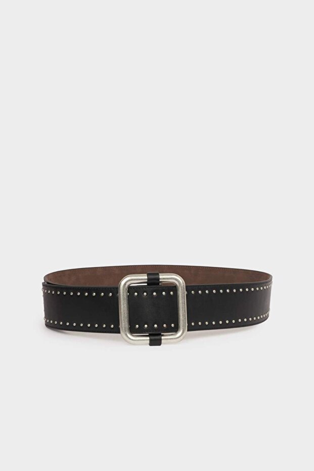 Women's Large Buckle Faux Leather Casual Belt E1280Axns