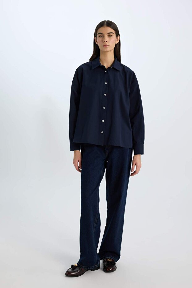 Oversıze Poplin Basıc Gömlek E2677AX24WN - 2