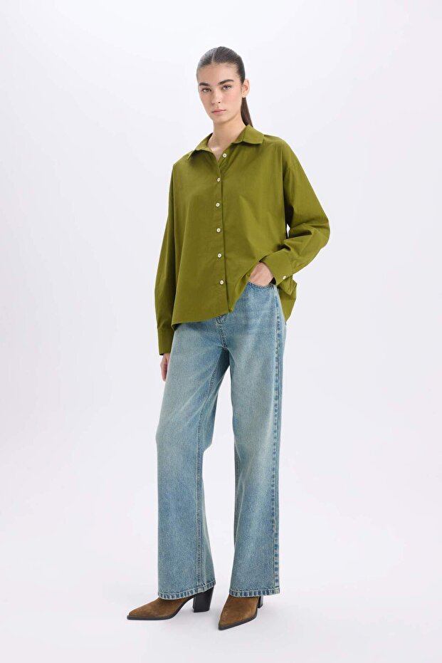 Oversıze Poplin Basıc Gömlek E2677AX24WN - 2