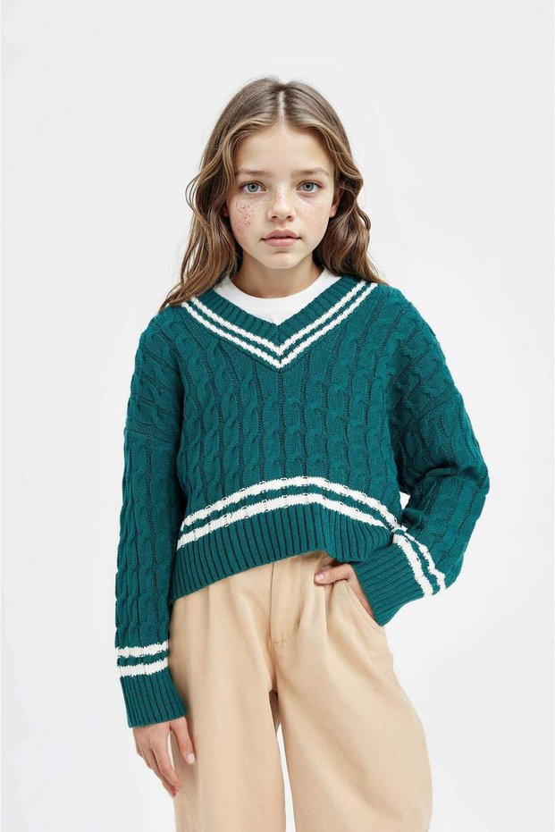 Girl's Regular Fit V-Neck Sweater D6760A8Ns