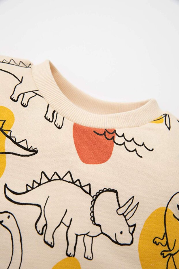 Bisiklet Yaka Hayvan Desenli İçi Yumuşak Tüylü Sweatshirt Erkek Bebek D3932A524WN - 2