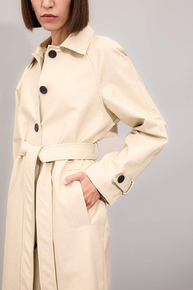 DFC - Regular Fit Suni Deri Trençkot - 4