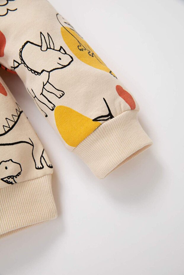 Bisiklet Yaka Hayvan Desenli İçi Yumuşak Tüylü Sweatshirt Erkek Bebek D3932A524WN - 3