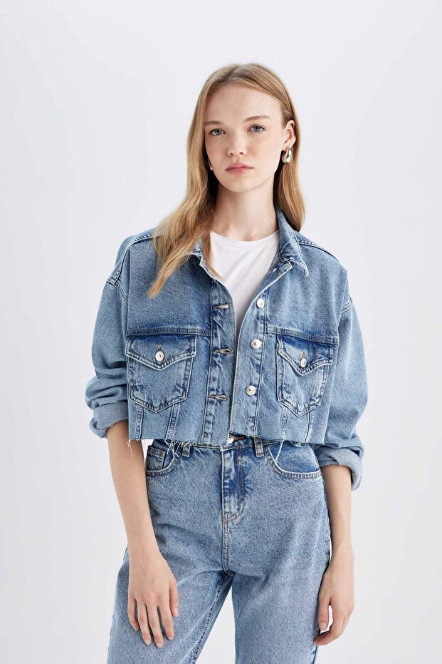 Crop Buttoned Jean Jacket 3162435 - 3