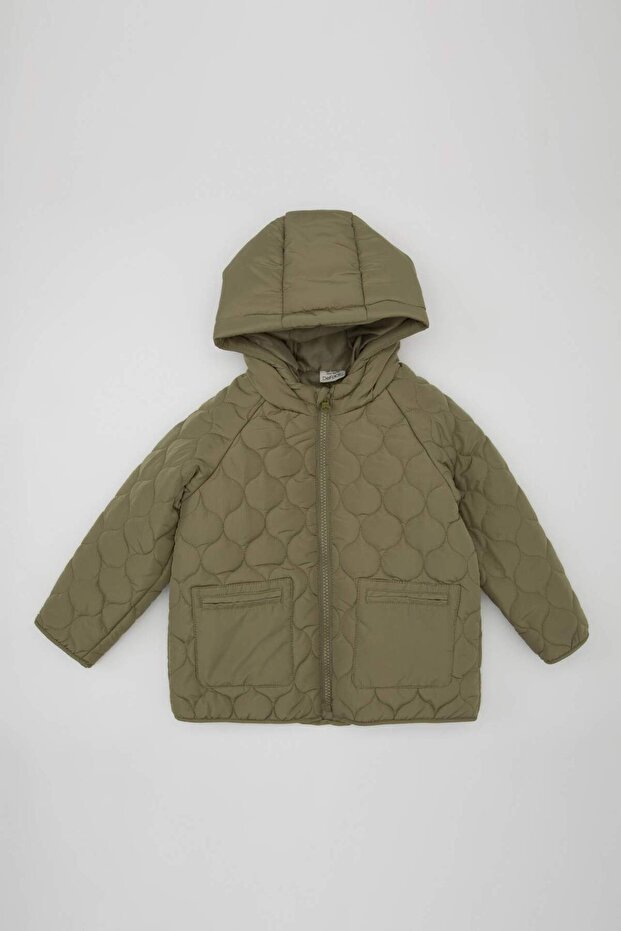 Waterproof Zipper Pocketed Hooded Patterned Zipper Puffer Coat Baby Boy C3461A524Wn