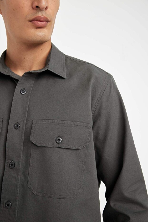 Regular Fit Basic Solid Cotton Long Sleeve Shirt D1060Ax24Au - 5